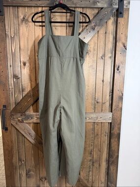 Uniqlo Olive Utility Wide-Leg Jumpsuit Linen Blend